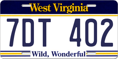 WV license plate 7DT402