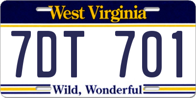 WV license plate 7DT701