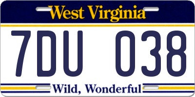 WV license plate 7DU038