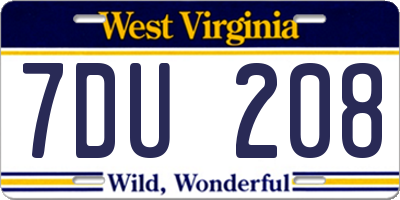 WV license plate 7DU208