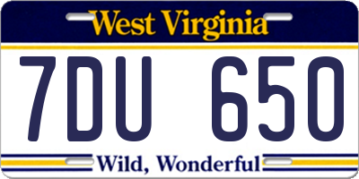 WV license plate 7DU650