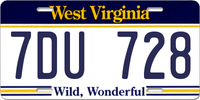 WV license plate 7DU728