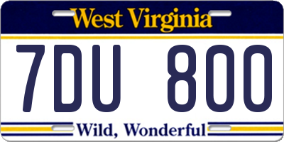 WV license plate 7DU800