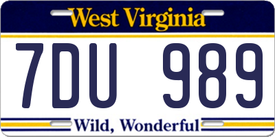 WV license plate 7DU989