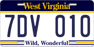WV license plate 7DV010
