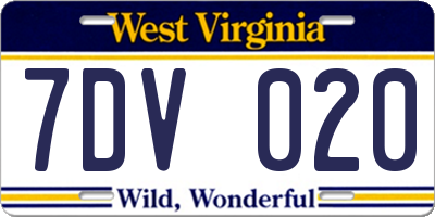 WV license plate 7DV020