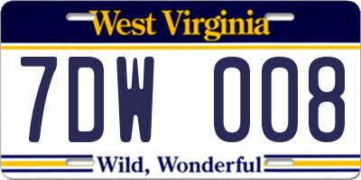 WV license plate 7DW008