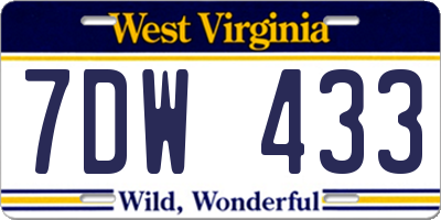 WV license plate 7DW433