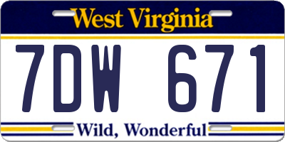 WV license plate 7DW671