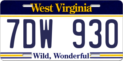 WV license plate 7DW930