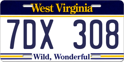 WV license plate 7DX308
