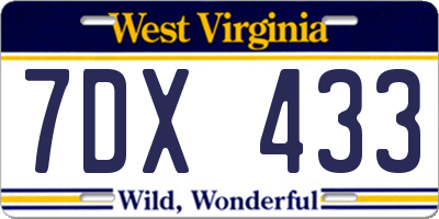WV license plate 7DX433