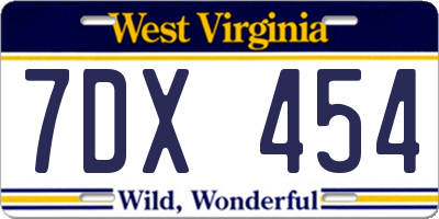 WV license plate 7DX454