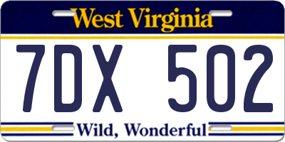 WV license plate 7DX502
