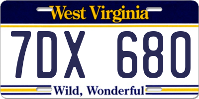 WV license plate 7DX680