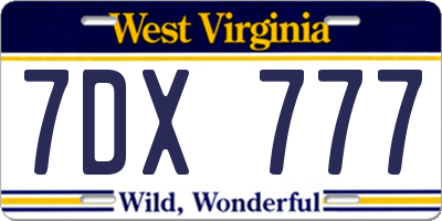 WV license plate 7DX777