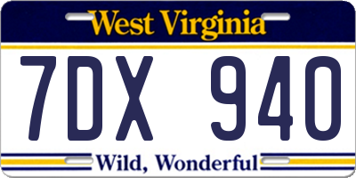 WV license plate 7DX940