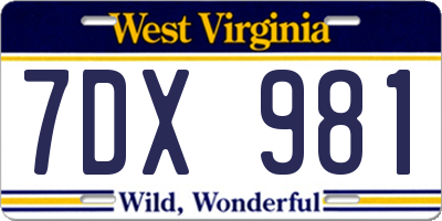 WV license plate 7DX981
