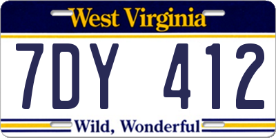 WV license plate 7DY412