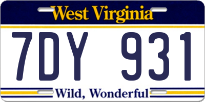 WV license plate 7DY931