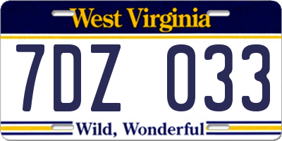 WV license plate 7DZ033