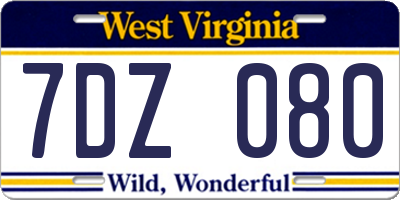 WV license plate 7DZ080