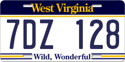 WV license plate 7DZ128