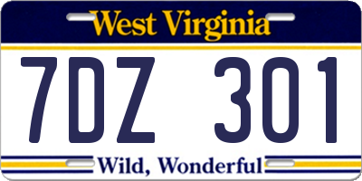 WV license plate 7DZ301