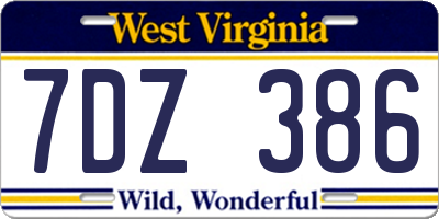 WV license plate 7DZ386