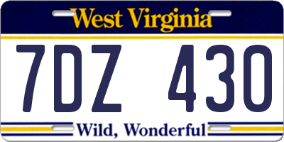 WV license plate 7DZ430