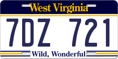 WV license plate 7DZ721