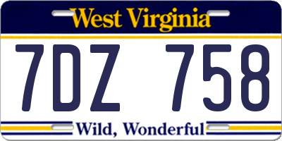 WV license plate 7DZ758