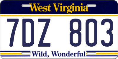 WV license plate 7DZ803