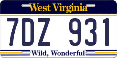 WV license plate 7DZ931