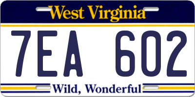 WV license plate 7EA602