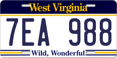WV license plate 7EA988