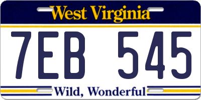 WV license plate 7EB545