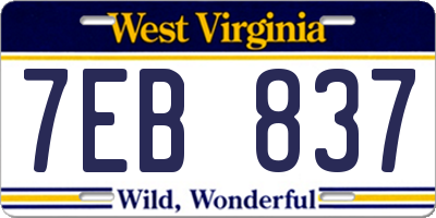 WV license plate 7EB837
