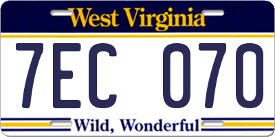 WV license plate 7EC070