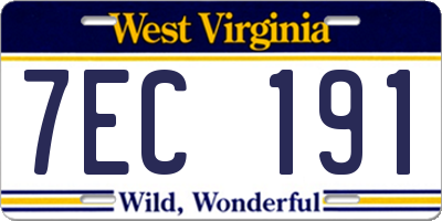 WV license plate 7EC191