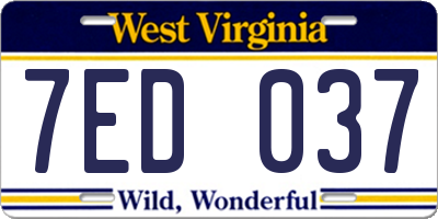 WV license plate 7ED037