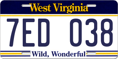 WV license plate 7ED038