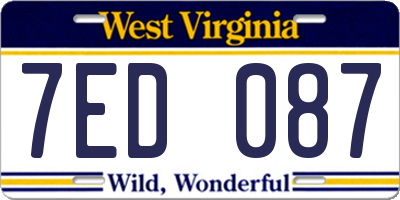 WV license plate 7ED087