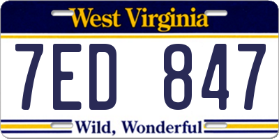 WV license plate 7ED847
