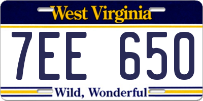 WV license plate 7EE650