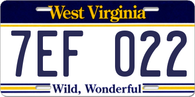 WV license plate 7EF022