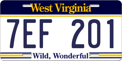 WV license plate 7EF201