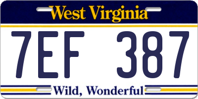 WV license plate 7EF387