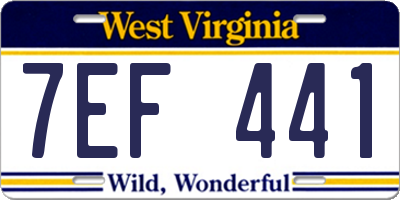 WV license plate 7EF441