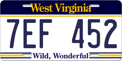 WV license plate 7EF452